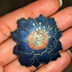 Vintage Cloisonne Brooch Blue Floral